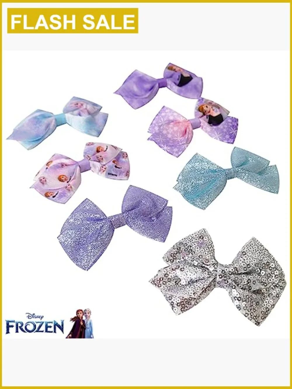 7 Piece Frozen II Hair Bow Set, Alligator Clips, Ages 3+